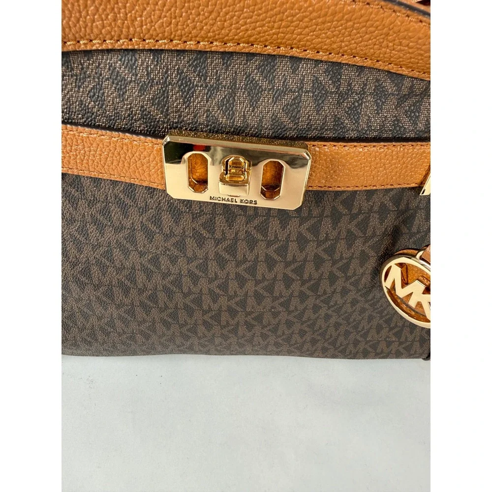 Michael Kors Karson‎ Satchel Brown Signature MK Logo Acorn Leather Handbag